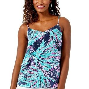 Lilly Pulitzer MARGAERY CAMI High Tide Navy Coral Club Pink Top Size S